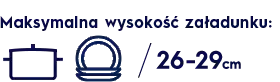 Ikona przedstawiająca zarys zmywarki z symbolem talerza i napisem \'42-54 cm\'.