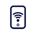 Ikona przedstawia ciemnoniebieski symbol smartfona z sygnałem Wi-Fi.