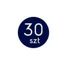 Niebieskie koło z białym napisem \'30 szt\'.