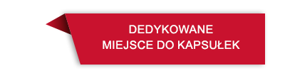 Czerwony prostokątny znak z białym tekstem: \'DEDYKOWANE MIEJSCE DO KAPSUŁEK\'.