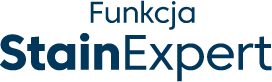 Niebieski napis \'Funkcja StainExpert\' na białym tle.