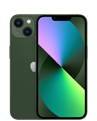 Smartfon w kolorze ciemnozielonym z dwoma aparatami z tyłu i wyświetlaczem z gradientowym tłem. Na obudowie widoczne jest logo w kształcie nadgryzionego jabłka.