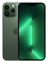 Na obrazie widoczny jest smartfon z ciemnym ekranem i trzema aparatami z tyłu. Obudowa urządzenia ma ciemnozielony kolor, a na tylnej części znajduje się logo w kształcie nadgryzionego jabłka.