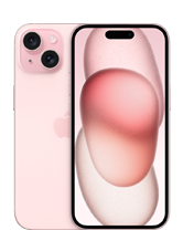 Na obrazie widoczny jest różowy smartfon z dwoma aparatami z tyłu oraz ekranem z abstrakcyjną grafiką w odcieniach różu. Na obudowie znajduje się logo w kształcie nadgryzionego jabłka.