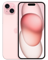 Na obrazie widoczny jest smartfon w kolorze różowym z wyświetlaczem przedstawiającym abstrakcyjne, różowe kształty. Na tylnej obudowie znajduje się logo w kształcie nadgryzionego jabłka.