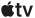 Logo przedstawia symbol jabłka z literami \'tv\' obok niego, wszystko w kolorze czarnym.