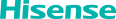 Logo Hisense w kolorze turkusowym na białym tle.