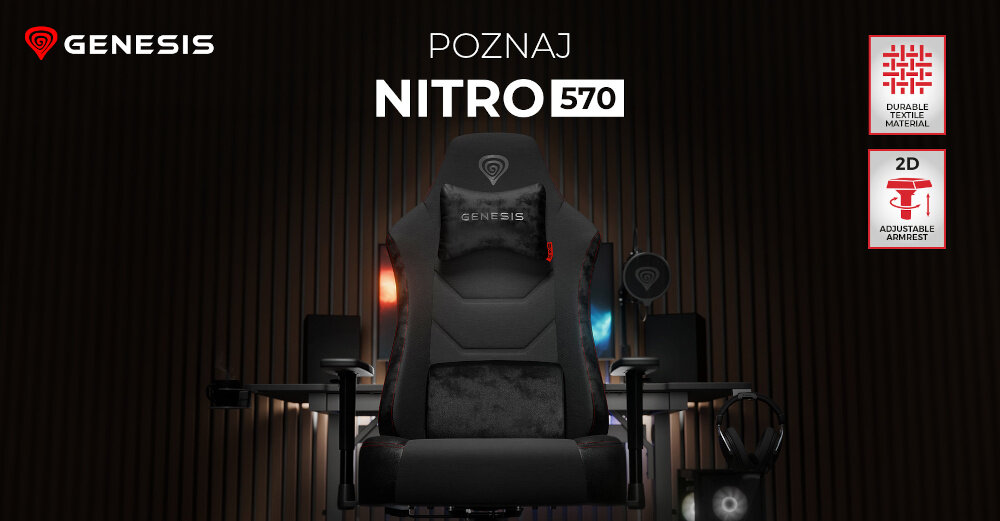 Fotel gamingowy o nowoczesnym designie, z regulowanymi podłokietnikami i kolorowymi akcentami.