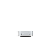 Małe, srebrne urządzenie elektroniczne z widocznymi portami na przedniej stronie. Na górze znajduje się logo w kształcie nadgryzionego jabłka.