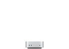 Srebrne urządzenie elektroniczne z dwoma portami USB-C i jednym portem słuchawkowym z przodu. Na górze widoczne jest logo producenta: Apple.