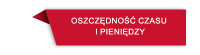 Czerwona wstążka z białym napisem \'OSZCZĘDNOŚĆ CZASU I PIENIĘDZY\'.