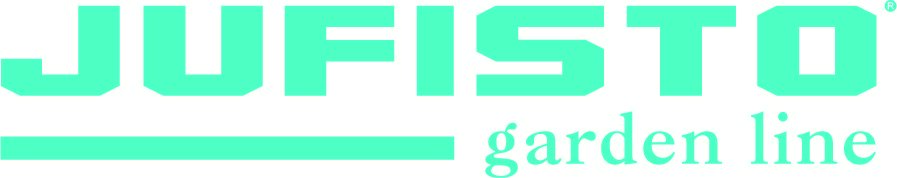 Logo z napisem \'JUFISTO garden line\' w kolorze miętowym.