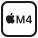 Czarne logo z symbolem jabłka i literami \'M4\'.