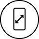 Ikona przedstawia smartfon z dwukierunkową strzałką na ekranie, umieszczona w okrągłej ramce.