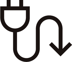 Infografika AI Energy Mode Czarny symbol przedstawiający wtyczkę z przewodem zakończonym strzałką skierowaną w dół.