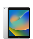 Na obrazie widoczny jest tablet z dużym ekranem, na którym wyświetlany jest kolorowy wzór. Obok znajduje się tył urządzenia w jasnym kolorze z widocznym logo producenta: nadgryzione jabłko.