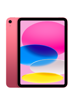 Tablet z dużym ekranem wyświetlającym kolorowe, abstrakcyjne kształty. Obudowa urządzenia jest w kolorze różowym.
