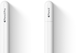 Na obrazie widoczne są dwa białe rysiki z napisami \'Pencil Pro\' i \'Pencil\'.