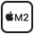 Czarne logo z symbolem nadgryzionego jabłka i oznaczeniem \'M2\'.