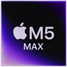 Kwadratowa ikona z logo jabłka i tekstem \'M5 MAX\' na ciemnym tle z fioletowym gradientem.
