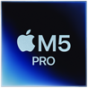 Logo z symbolem jabłka i tekstem \'M5 PRO\' na tle w odcieniach niebieskiego i czarnego.
