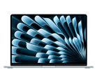 Laptop z wyświetlaczem prezentującym abstrakcyjny wzór w odcieniach niebieskiego. Na obudowie widoczne jest logo producenta: APPLE.