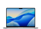 Laptop z wyświetlaczem o cienkich ramkach, na ekranie widoczna abstrakcyjna grafika w odcieniach niebieskiego. Obudowa urządzenia jest w ciemnym kolorze.