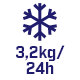 Ikona przedstawia niebieski symbol płatka śniegu z tekstem \'3,2kg/24h\' poniżej.