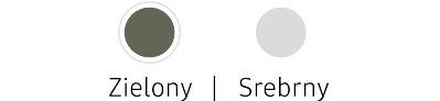 Dwa okrągłe pola kolorów: zielony i srebrny, z podpisami \'Zielony\' i \'Srebrny\'.
