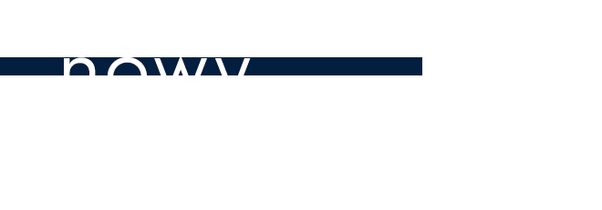 Biały prostokąt z granatowym paskiem u góry, na którym widnieje biały napis \'nowy\'.