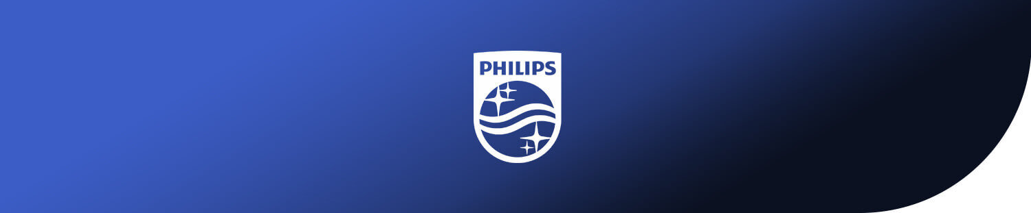 Logo Philips na tle gradientu przechodzącego z niebieskiego w czarny.