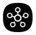 Czarny symbol z białymi okręgami połączonymi liniami, przypominający sieć lub diagram. Tło jest jednolite i ciemne.