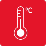 Czerwony kwadrat z białą ikoną termometru i napisem \'°C\'.