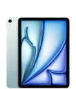 Tablet z wyświetlaczem o abstrakcyjnym, niebieskim wzorze. Obudowa jest w kolorze srebrnym z widocznym aparatem w rogu.