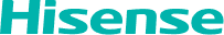 Logo marki Hisense w kolorze turkusowym na białym tle.