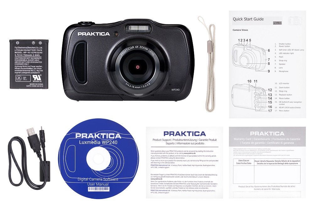 APARAT CYFROWY WODOSZCZELNY PRAKTICA WP240 akumulator litowo-jonowy pasek kabel USB różne kolory