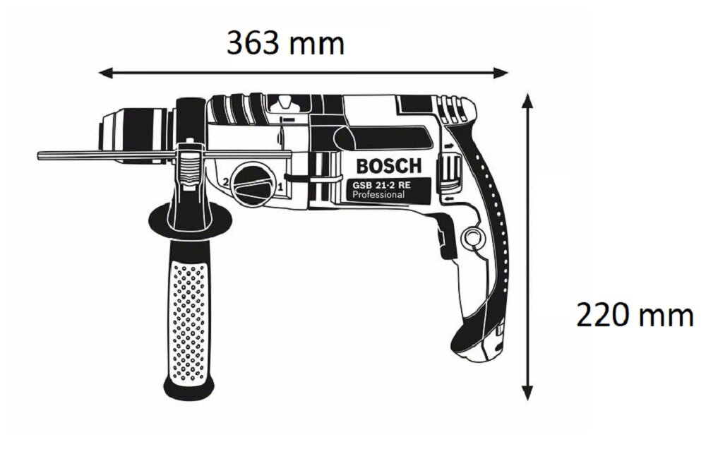 Wiertarka udarowa BOSCH GSB 21 2 RE Professional Wymiary waga