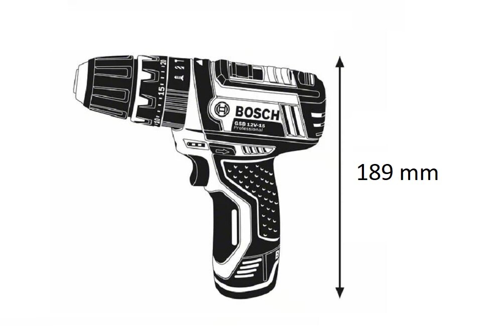 Wiertarko wkrętarka BOSCH GSB 12V 15 Wymiary