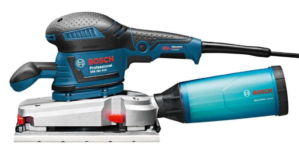 Szlifierka oscylacyjna BOSCH GSS 230 AVE do użytku w profesjonalnych warsztatach miękka rękojeść typu Softgrip nowoczesny system mocowania papieru wydajny silnik możliwość wstępnego wyboru prędkości obrotowej możliwość optymalnego dopasowania tempa pracy do właściwości szlifowanego materiału