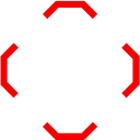 Ikona przedstawia symbol sygnału Wi-Fi w kolorze białym, otoczony czerwonymi, kątowymi nawiasami na czarnym tle.