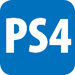 Niebieska ikona z białym napisem \'PS4\'.