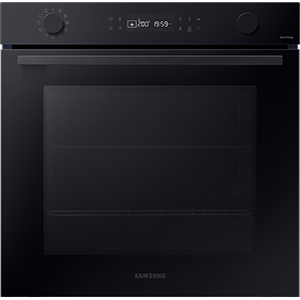 Piekarnik Samsung NV7B4145VAK Czarny piekarnik elektryczny z dwoma pokrętłami i cyfrowym wyświetlaczem na górnym panelu. Na froncie widoczne jest logo \'SAMSUNG\'.