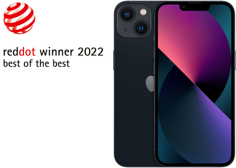 Obraz przedstawia smartfon z ciemnym wyświetlaczem i dwoma aparatami z tyłu. Obok znajduje się logo z tekstem: \'reddot winner 2022 best of the best\'.