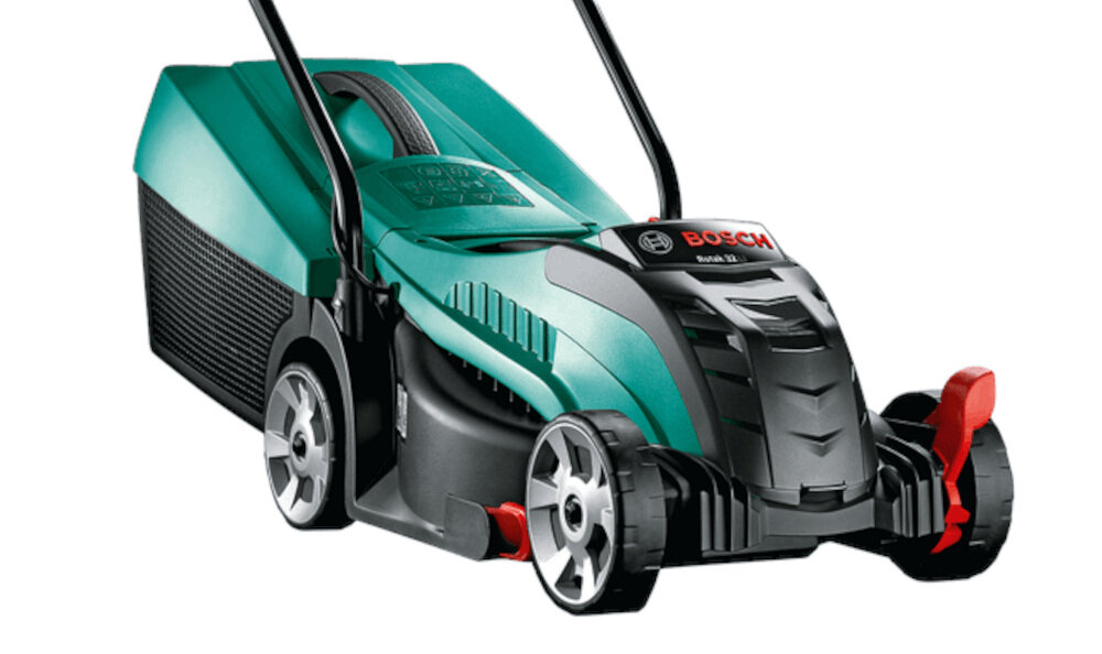 Kosiarka akumulatorowa BOSCH Rotak 32 LI Ergo Flex ogrody o powierzchni do 150 m2 specjalne grzebienie do trawy koszenie wzdłuż płotów krawędzi