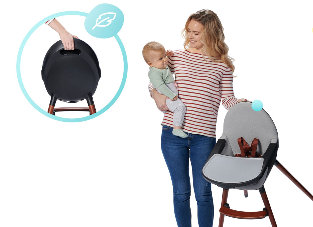 Krzesełko do karmienia KINDERKRAFT Fini Czarny funkcjonalne bezpieczne stylowe lakka konstrukcja 5,9 kg bezproblemowe przenoszenie klasyczny design uchwyt do przenoszenia z tylu konstrukcji