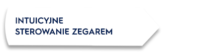 Obraz przedstawia biały prostokąt z czarnym obramowaniem, na którym widnieje tekst: \'INTUICYJNE STEROWANIE ZEGAREM\'.
