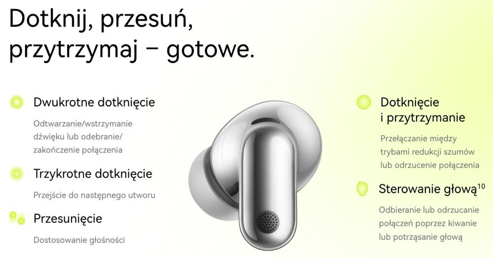 HUAWEI FreeBuds Neo sterowanie dotykowe gesty regulacja głośności