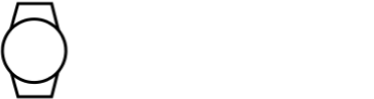 Czarny, minimalistyczny symbol zegarka z okrągłą tarczą i prostokątną kopertą.