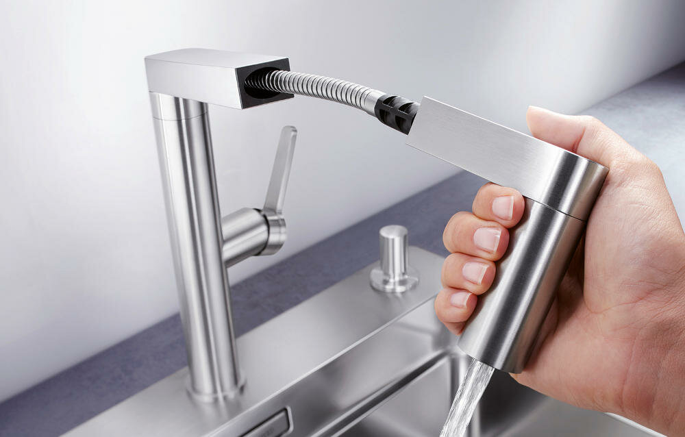 BLANCO Panera-S 521547 obrotowa wylewka głowica ceramiczna elastyczne przewody montaż otwór bateria regulator strumień