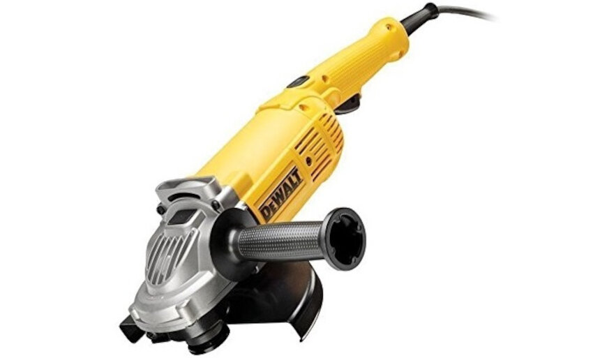Szlifierka katowa DEWALT DWE490 uzytkowanie dwie pozycje rekojesci bocznej wygoda szybka wymiana ochrona